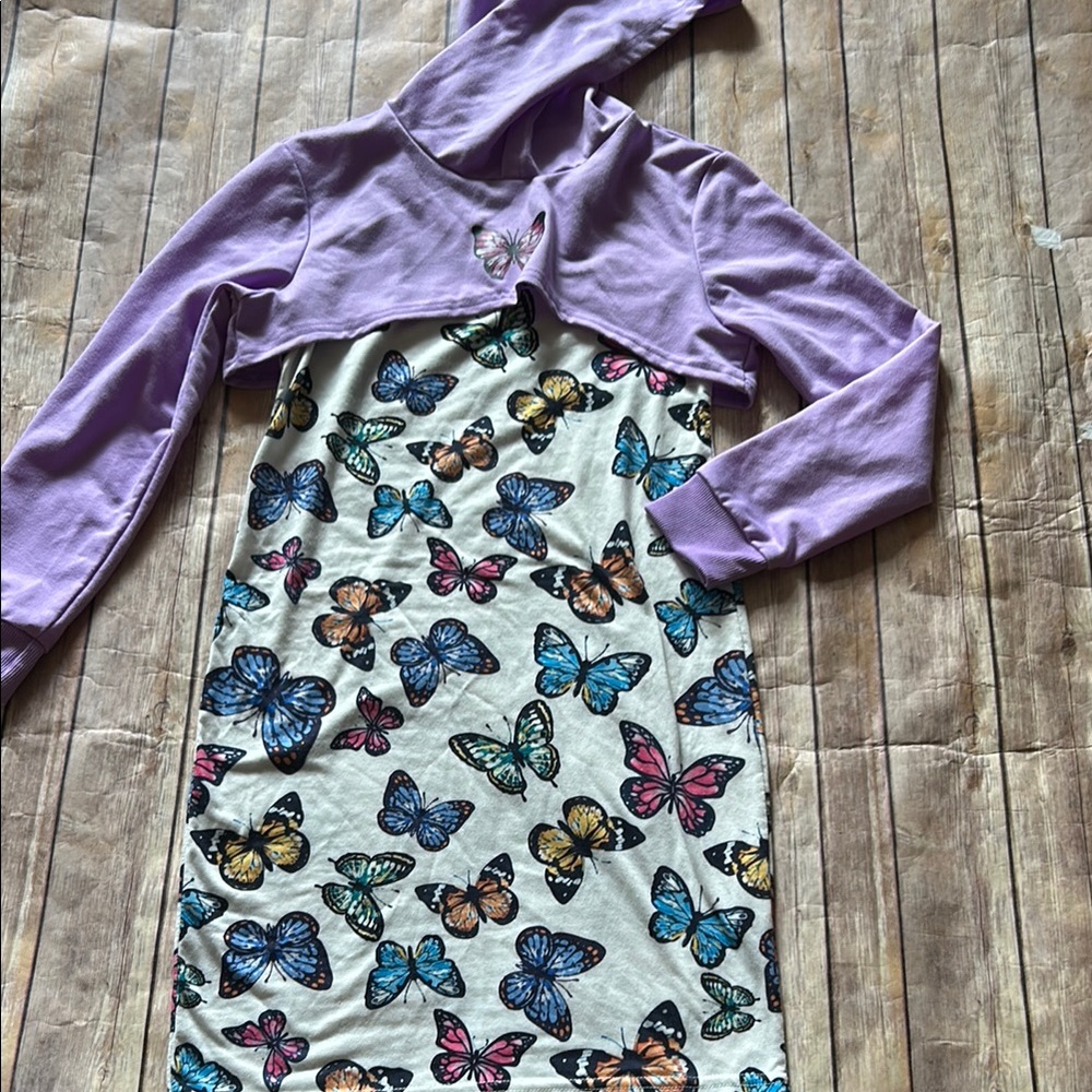 Butterfly Print Kids Casual Dress - Purple